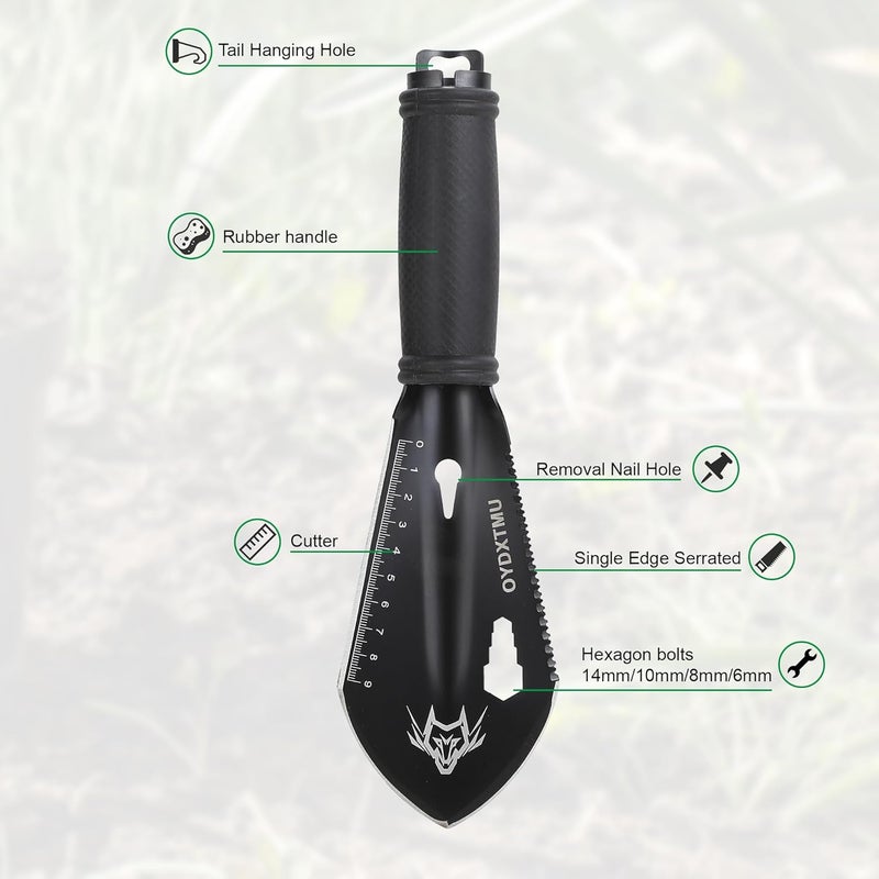 OYDXTMU Small Camping Shovel, 9 in 1 Mini Hand Shovel,Tactical Mini Hand Shovel， Portable Backpacking Hiking Trowel,Ultralight Compact Multitool for Digging, Gardening, Outdoor Camping, Survival - Image 3